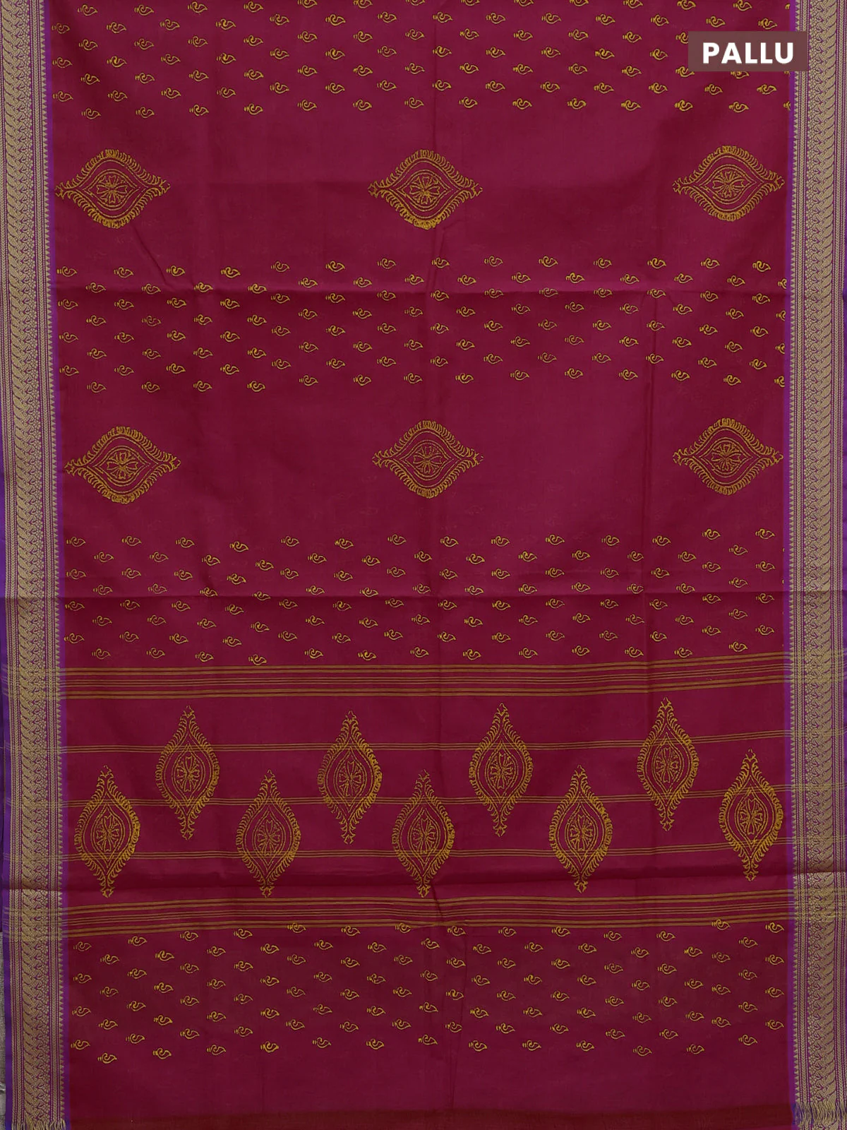 Chettinad cotton saree pink and violet with allover prints and thread woven border - Image 3