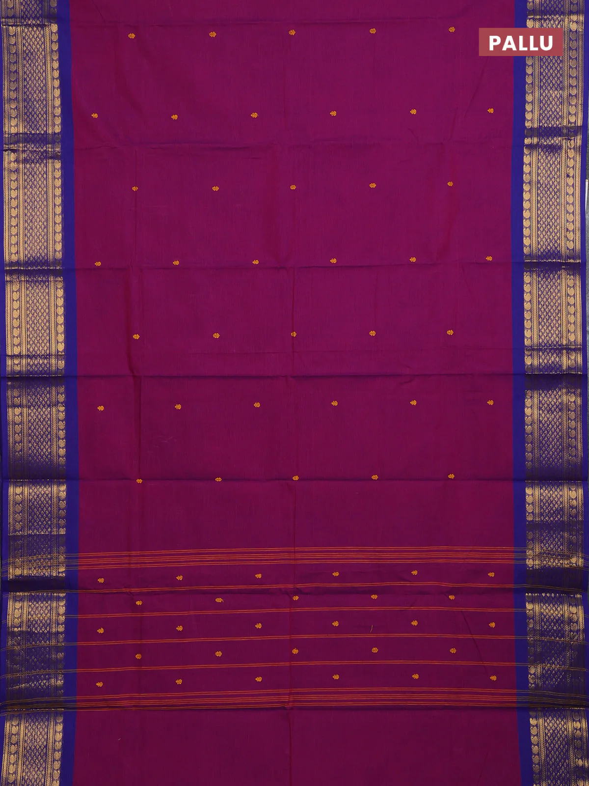 Chettinad cotton saree purple and blue with thread woven buttas and rettapet paisley zari woven butta border - Image 3
