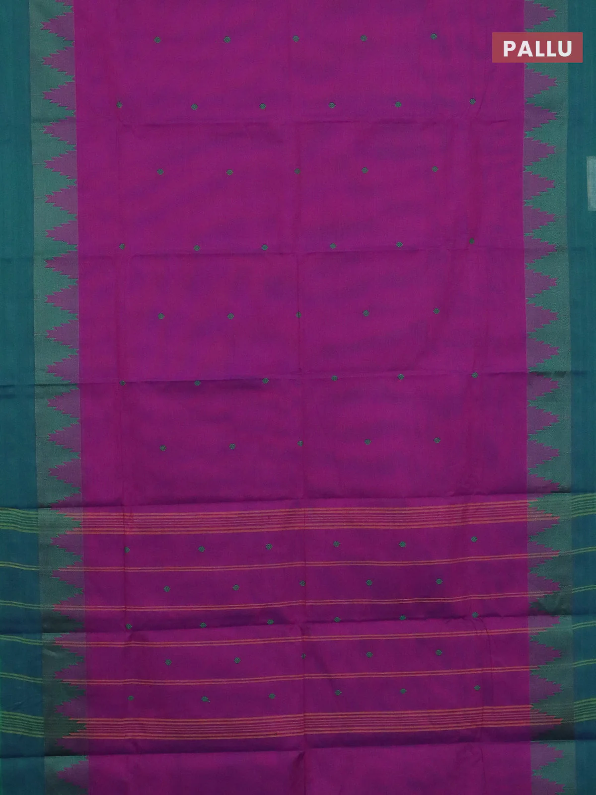 Chettinad cotton saree purple and green with thread woven buttas and temple design simple border - Image 3