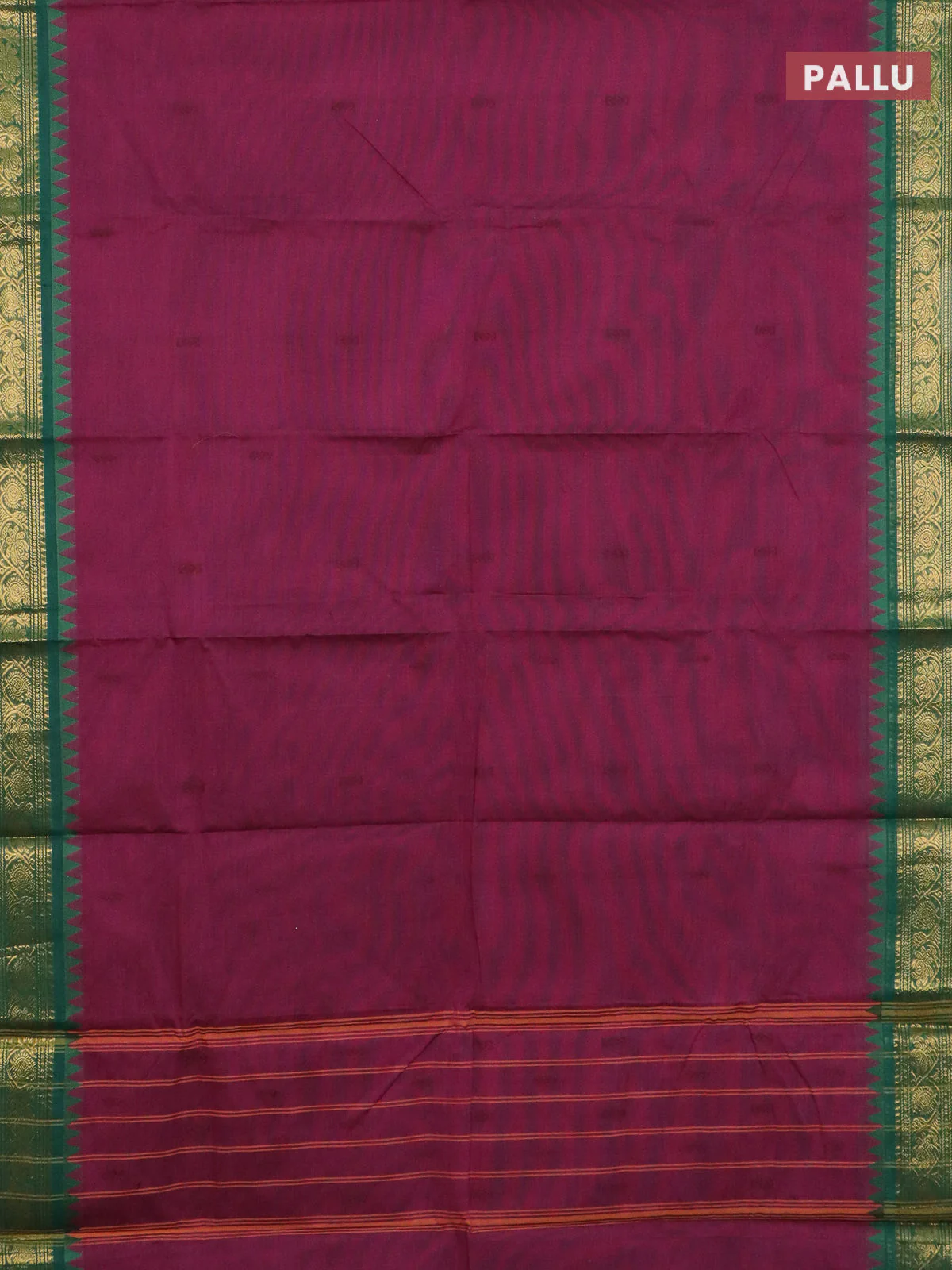 Chettinad cotton saree purple and green with thread woven buttas and zari woven border - Image 3
