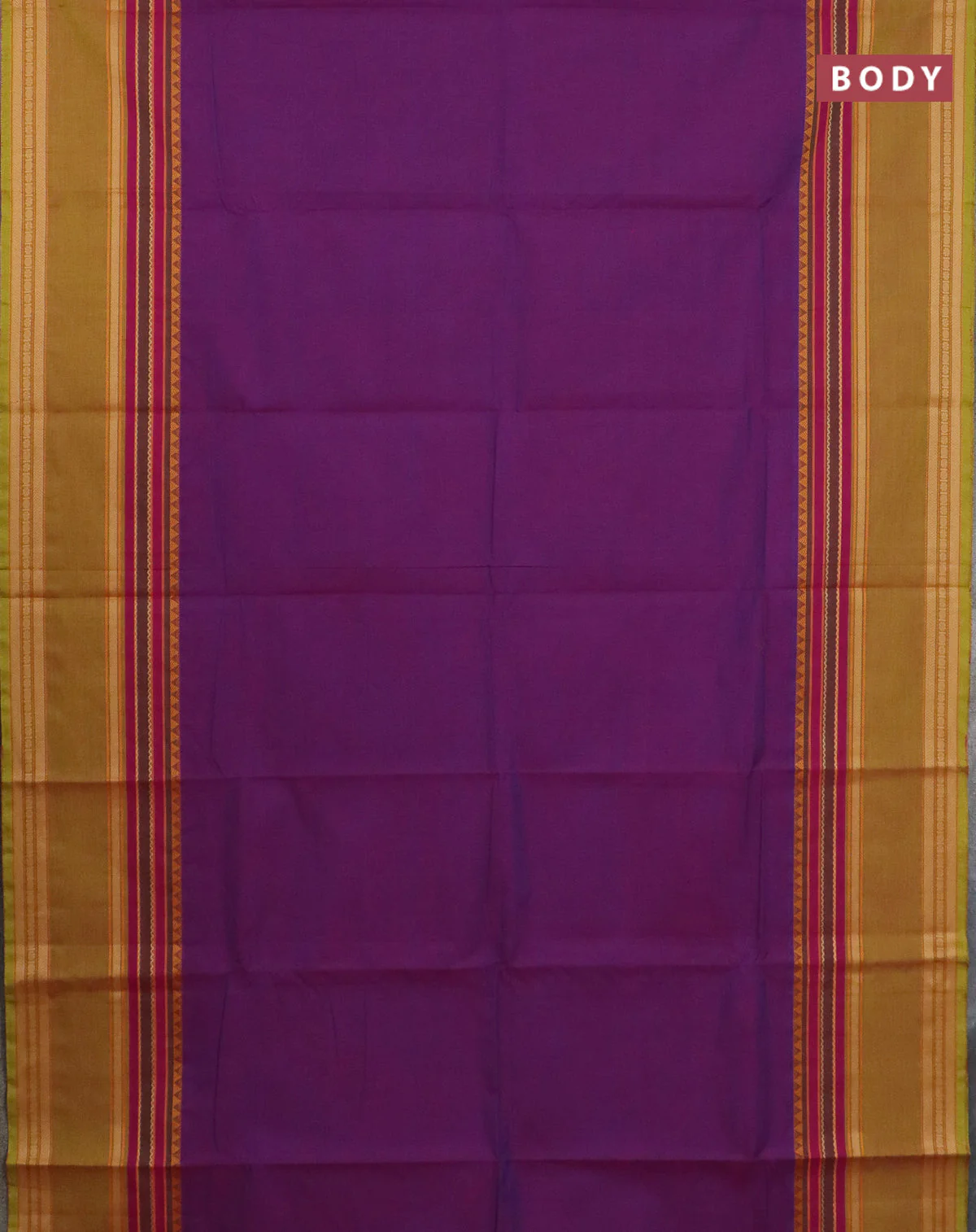 Chettinad cotton saree purple and light green with plain body and rettapet zari woven border - Image 2