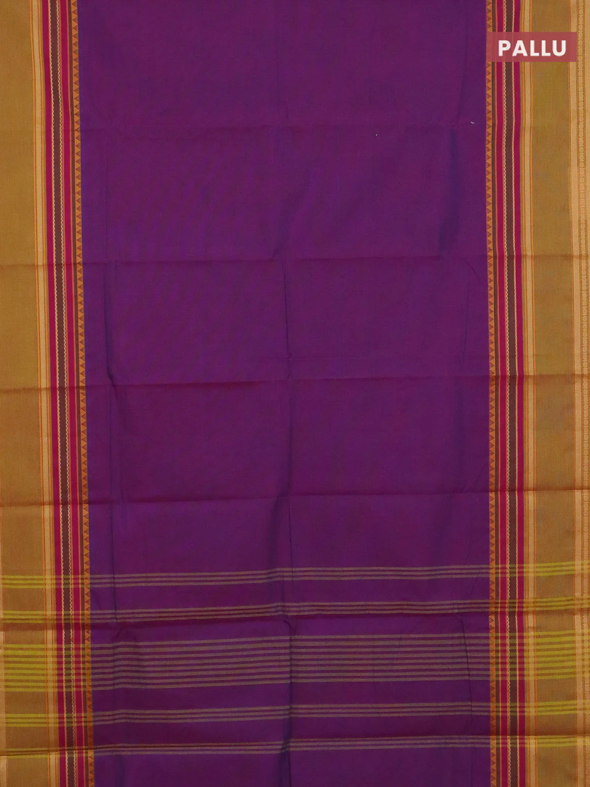 Chettinad cotton saree purple and light green with plain body and rettapet zari woven border - Image 3