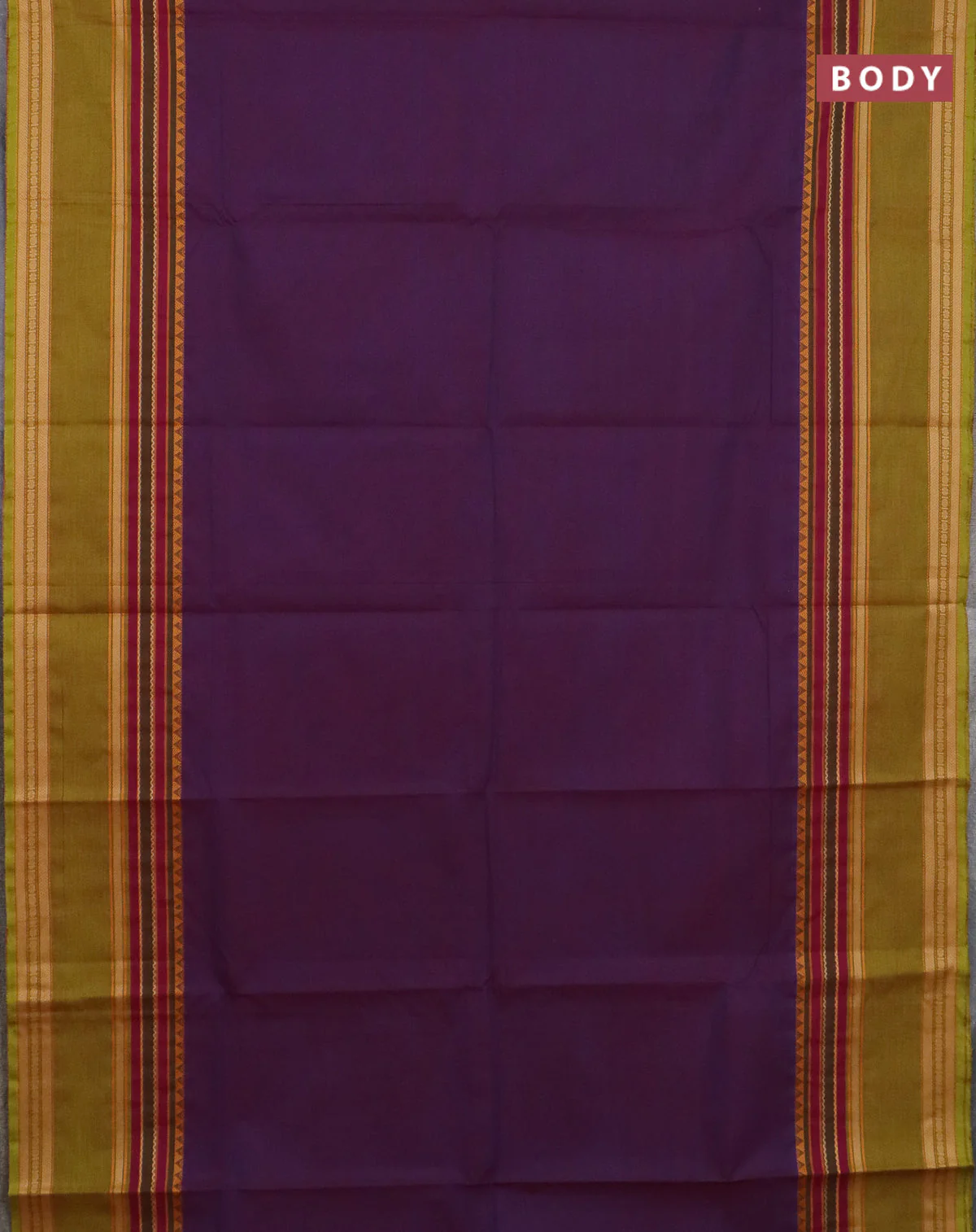 Chettinad cotton saree purple and lime green with plain body and rettapet thread woven border - Image 2