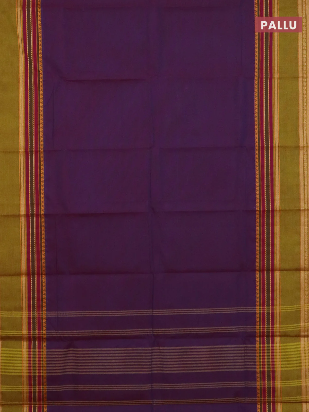 Chettinad cotton saree purple and lime green with plain body and rettapet thread woven border - Image 3