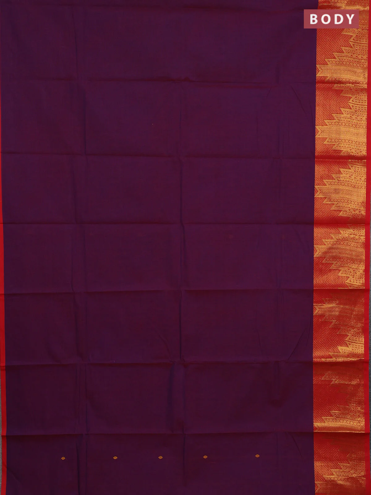 Chettinad cotton saree purple and red with thread woven buttas and temple design zari woven border - Image 2