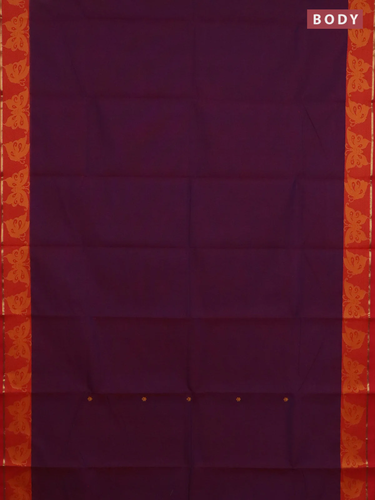 Chettinad cotton saree purple and red with thread woven buttas and thread woven border - Image 2
