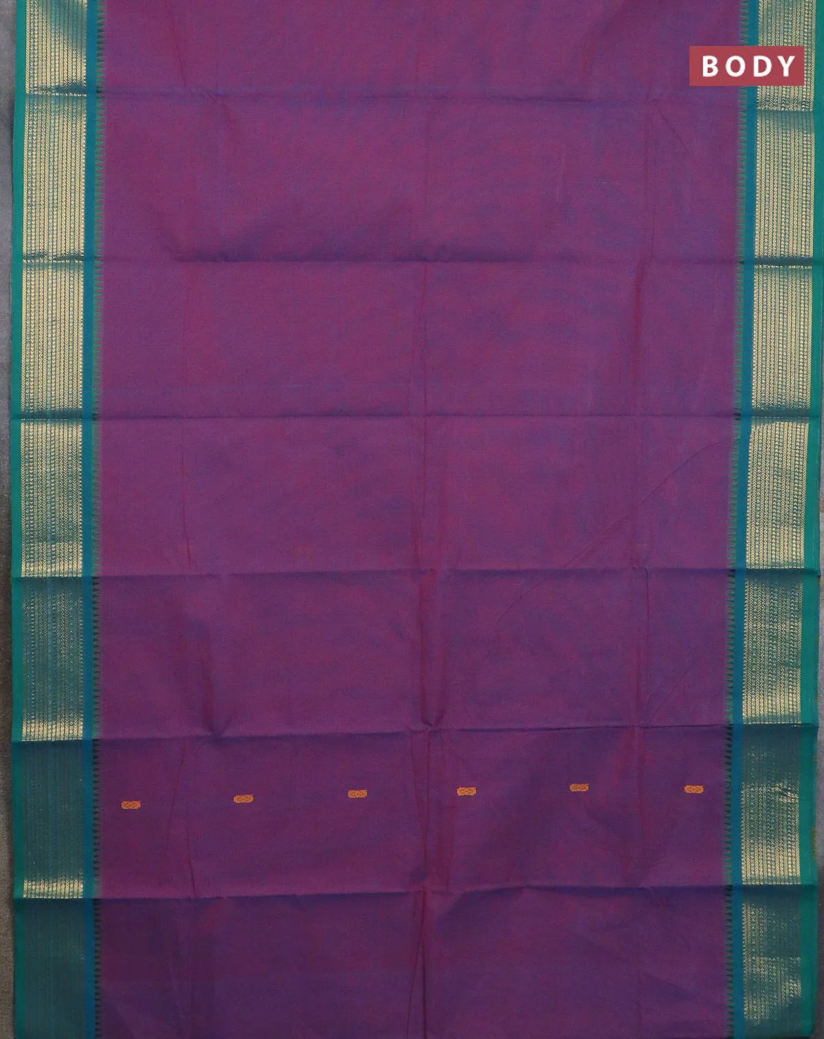 Chettinad cotton saree purple and teal green with thread woven buttas and zari woven border - Image 2