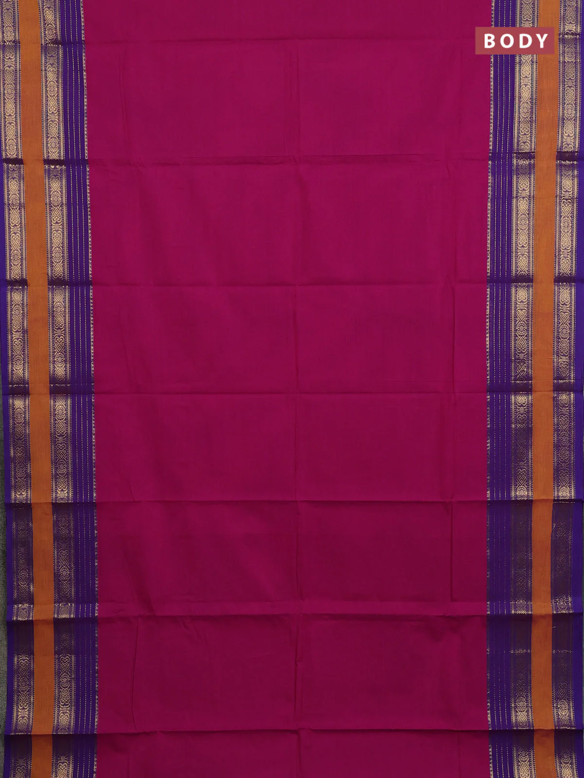 Chettinad cotton saree purple and violet with plain body and rettapet zari woven border - Image 2