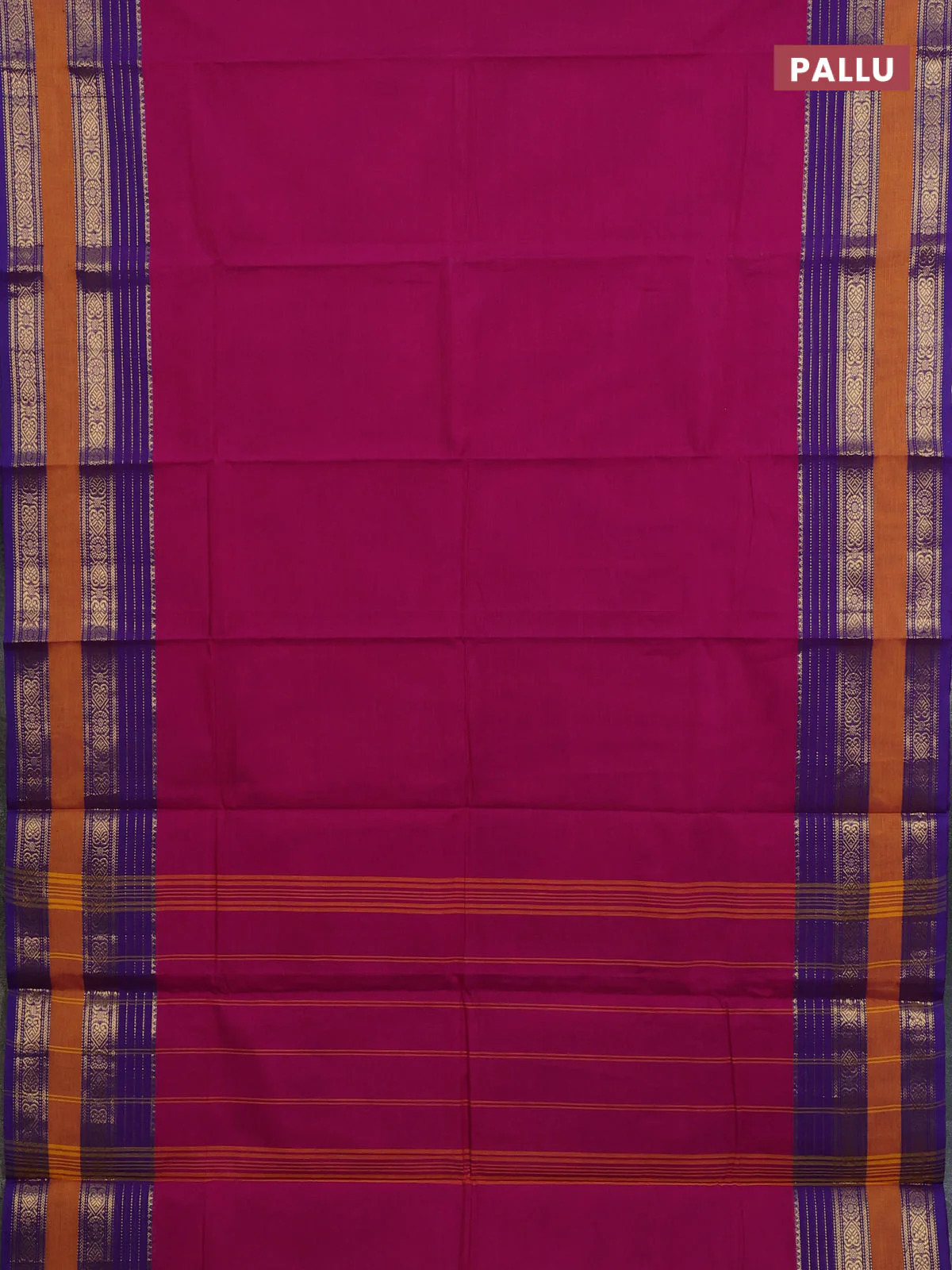 Chettinad cotton saree purple and violet with plain body and rettapet zari woven border - Image 3