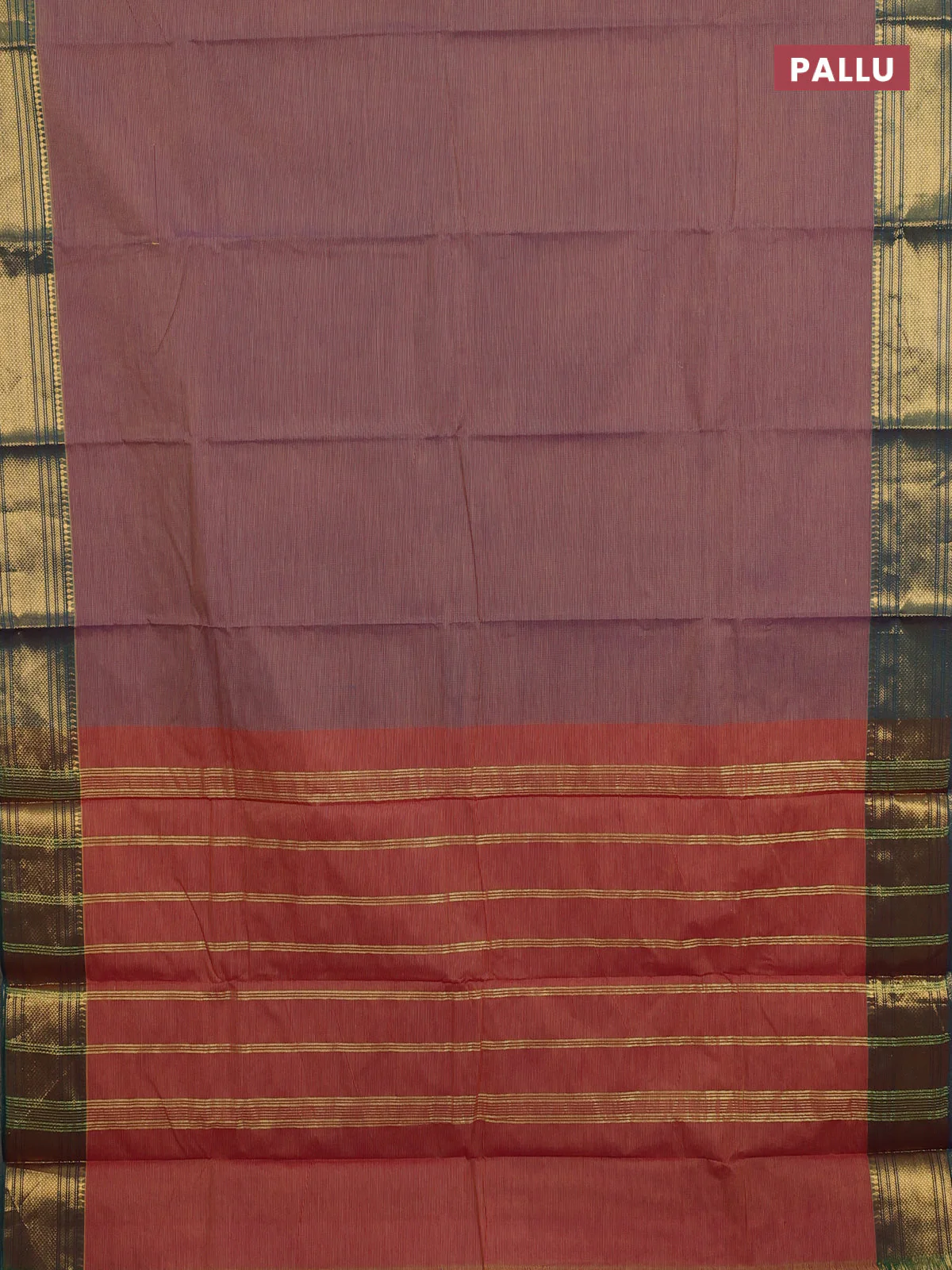 Chettinad cotton saree purple shade and green with allover small checked pattern and zari woven border - Image 3