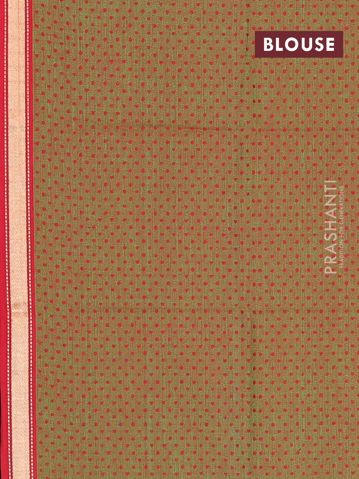 Chettinad cotton saree red and green with plain body and thread woven border - Image 4