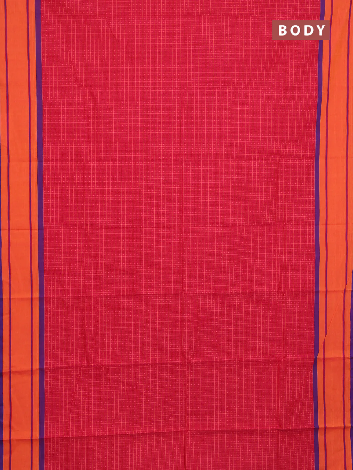 Chettinad cotton saree red and purple with allover checked pattern and simple border - Image 2