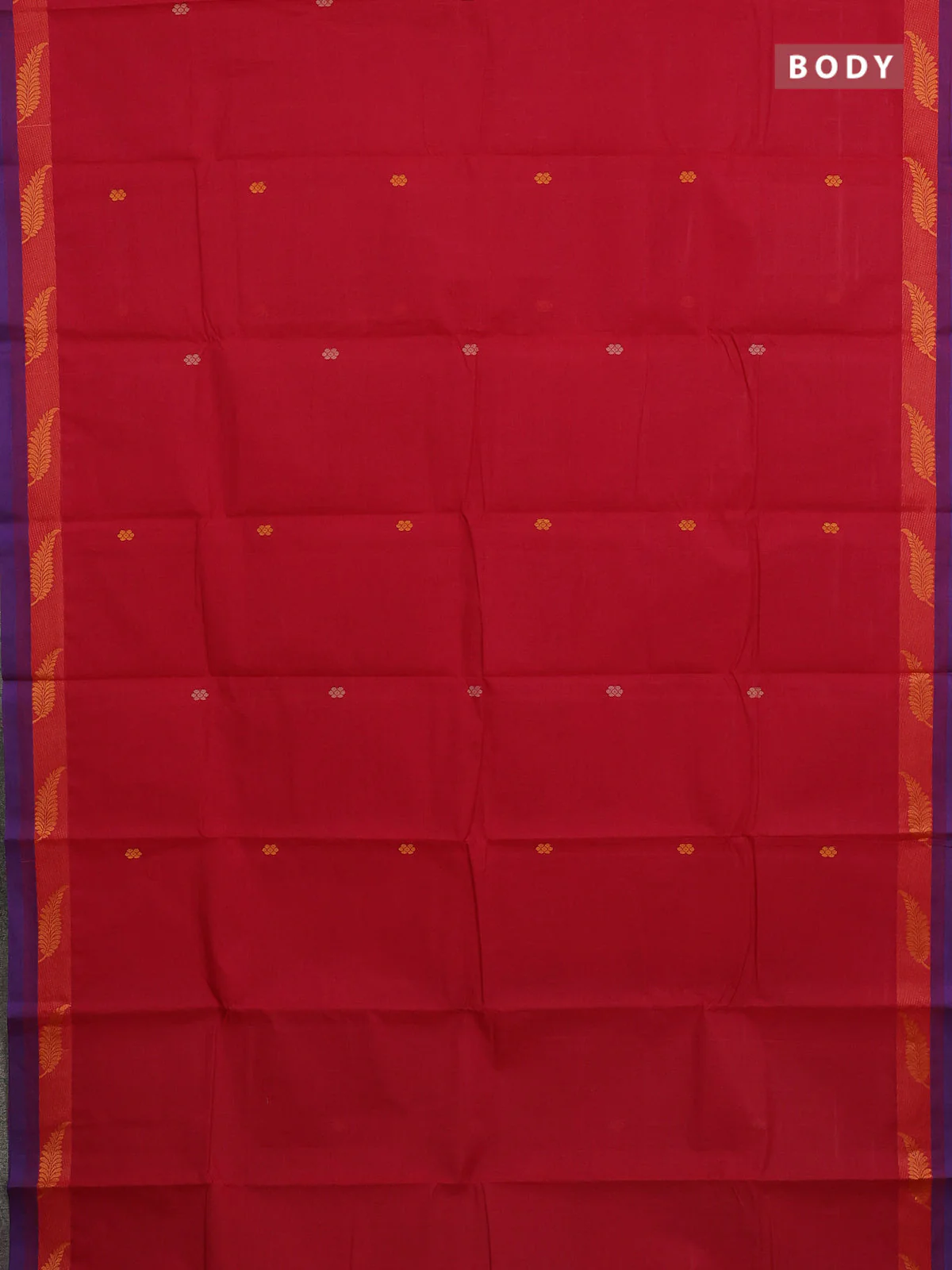 Chettinad cotton saree red and purple with thread woven buttas and thread woven border - Image 2