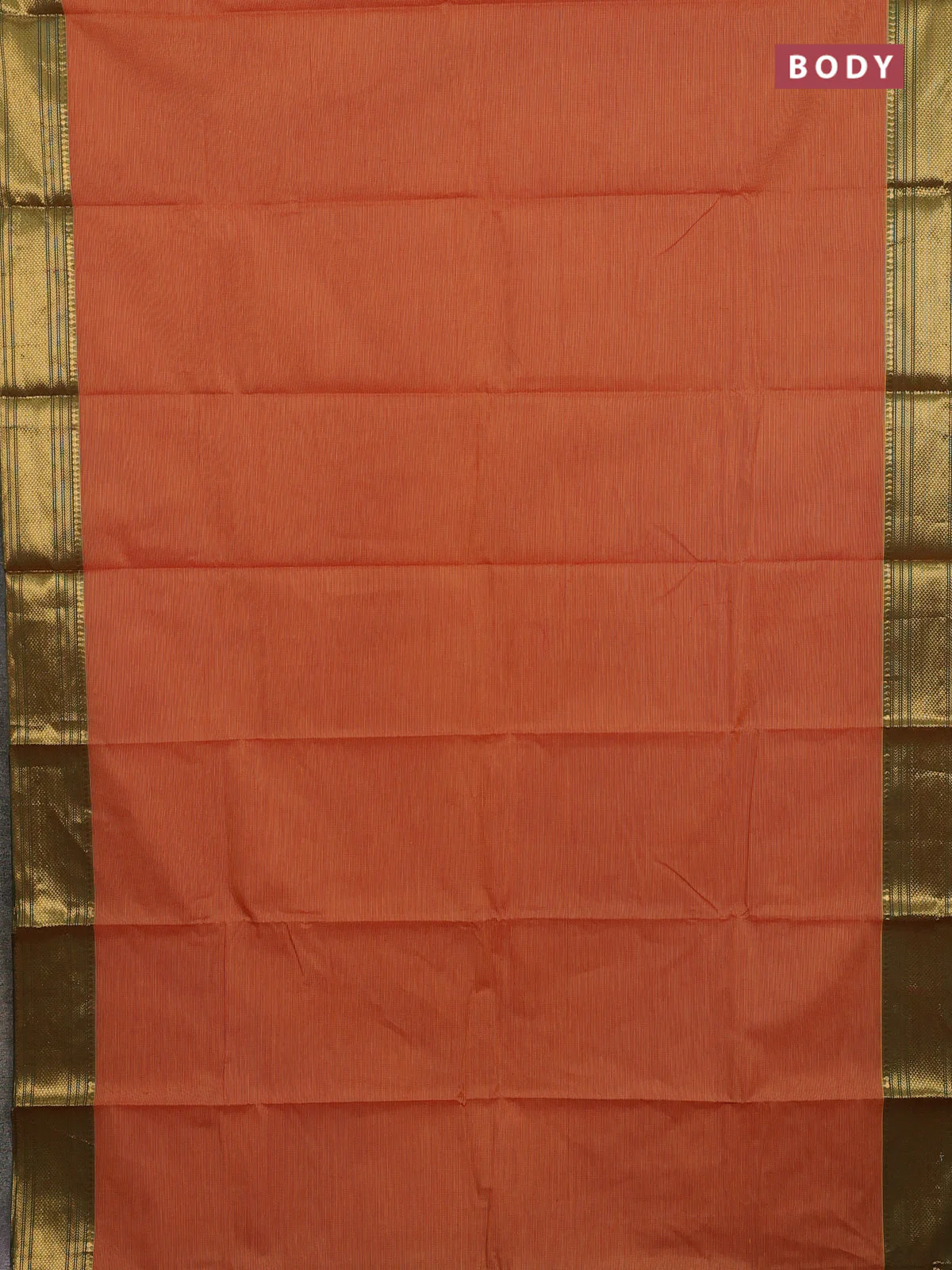 Chettinad cotton saree rust shade and green with allover small checked pattern and zari woven border - Image 2