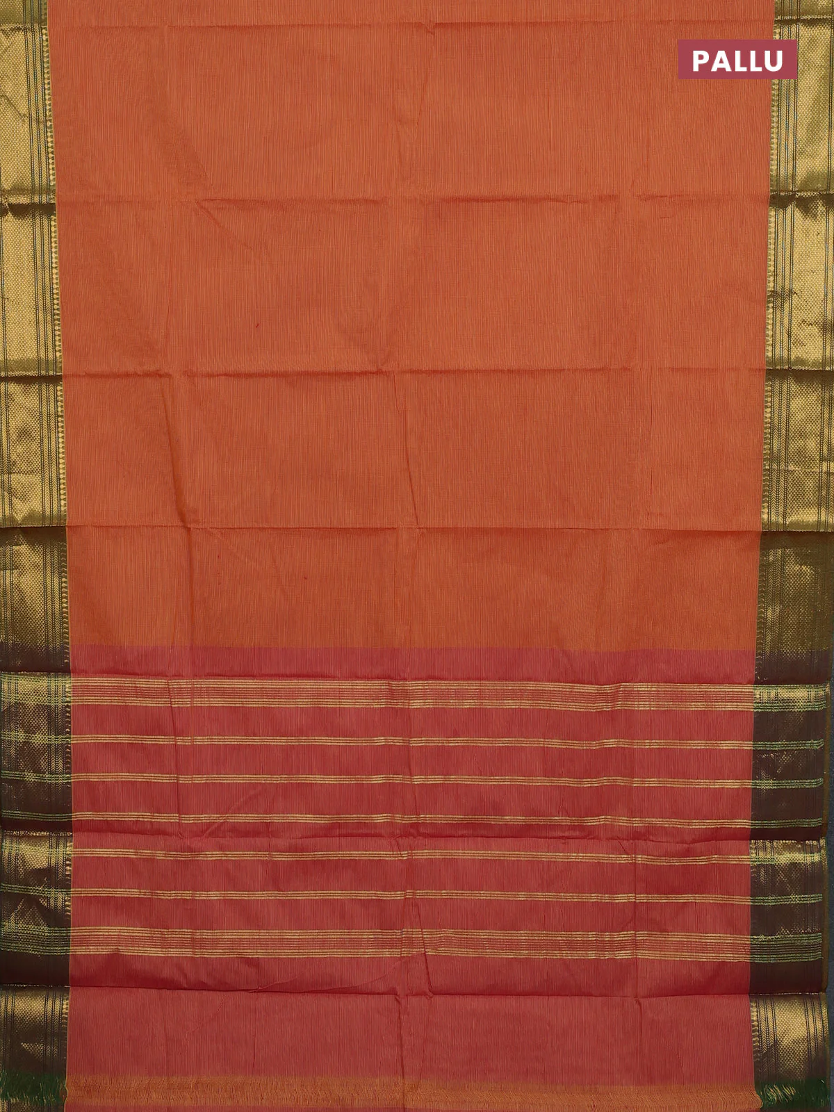 Chettinad cotton saree rust shade and green with allover small checked pattern and zari woven border - Image 3