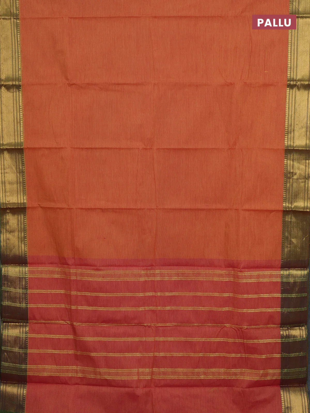 Chettinad cotton saree rust shade and green with allover small checked pattern and zari woven border - Image 3