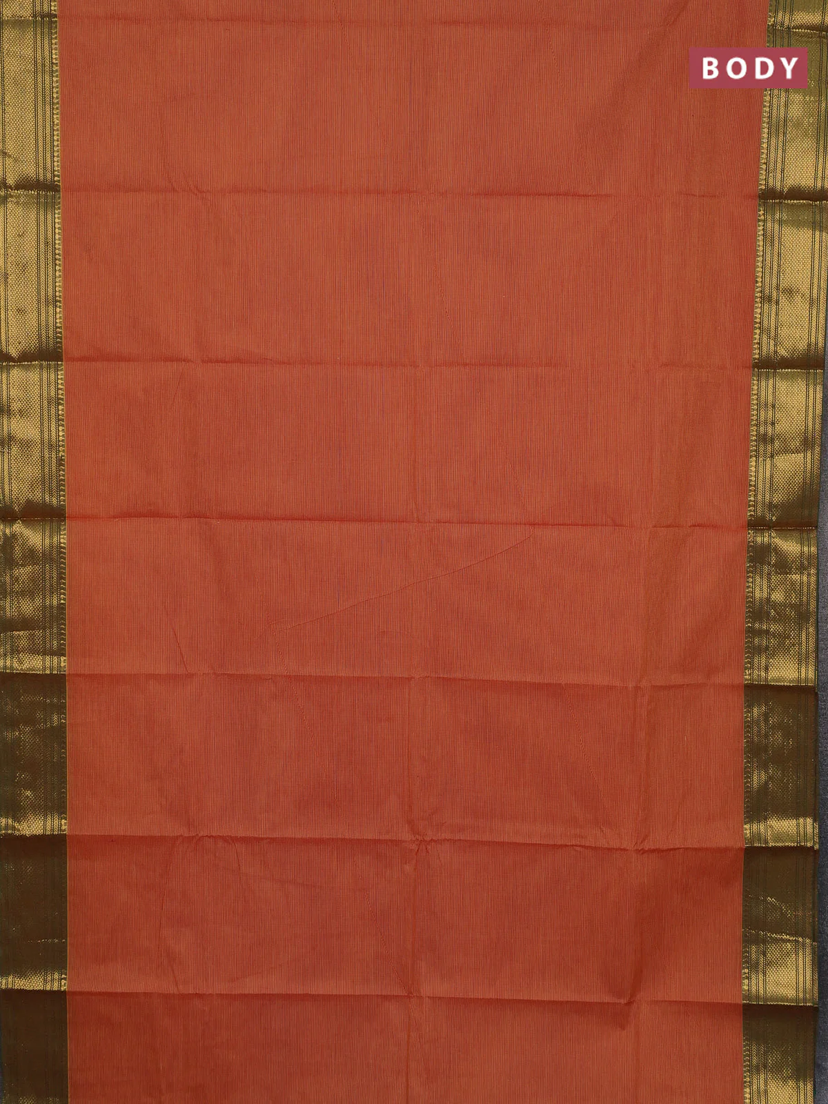 Chettinad cotton saree rust shade and green with allover small checked pattern and zari woven border - Image 2