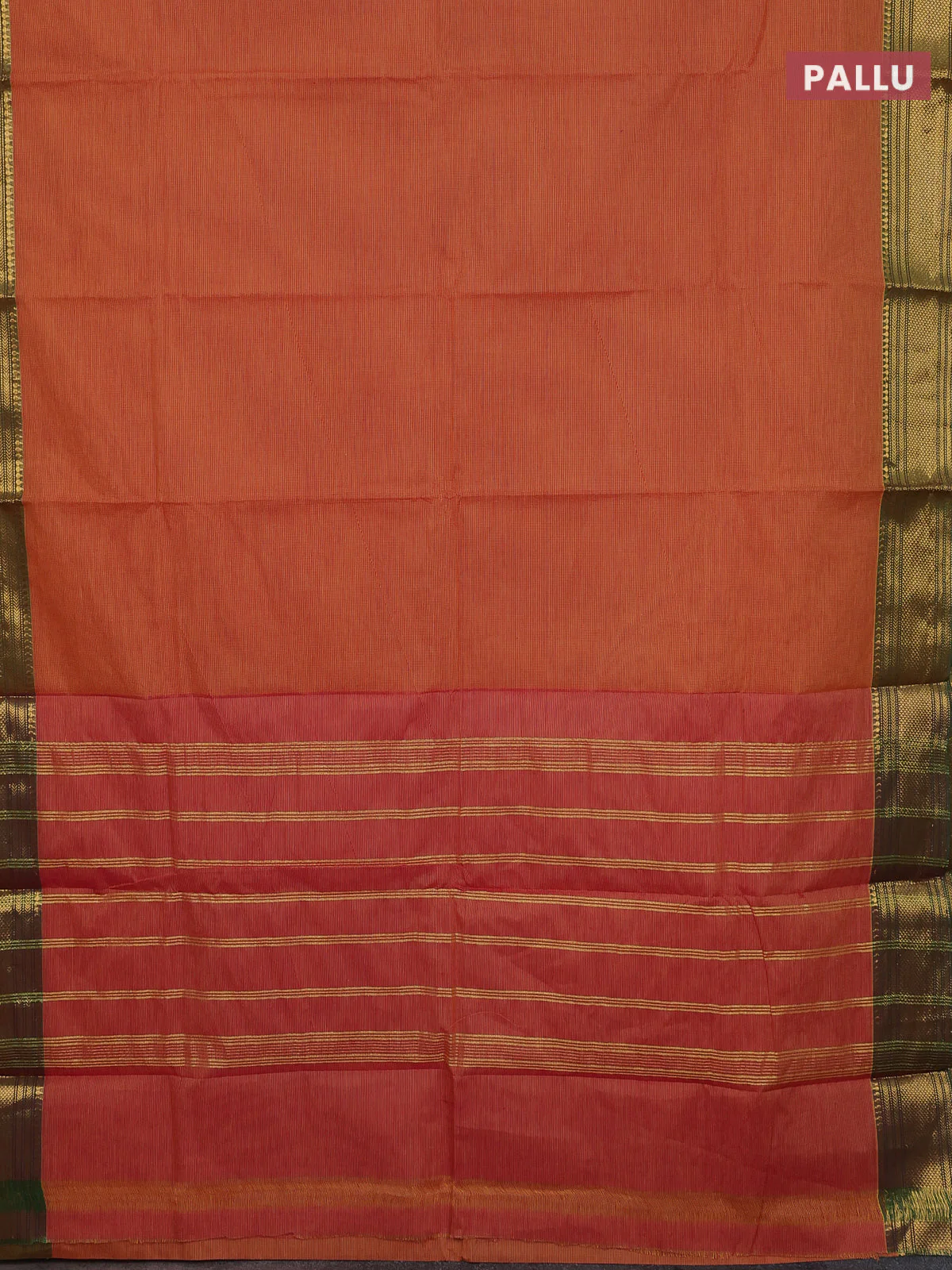 Chettinad cotton saree rust shade and green with allover small checked pattern and zari woven border - Image 3