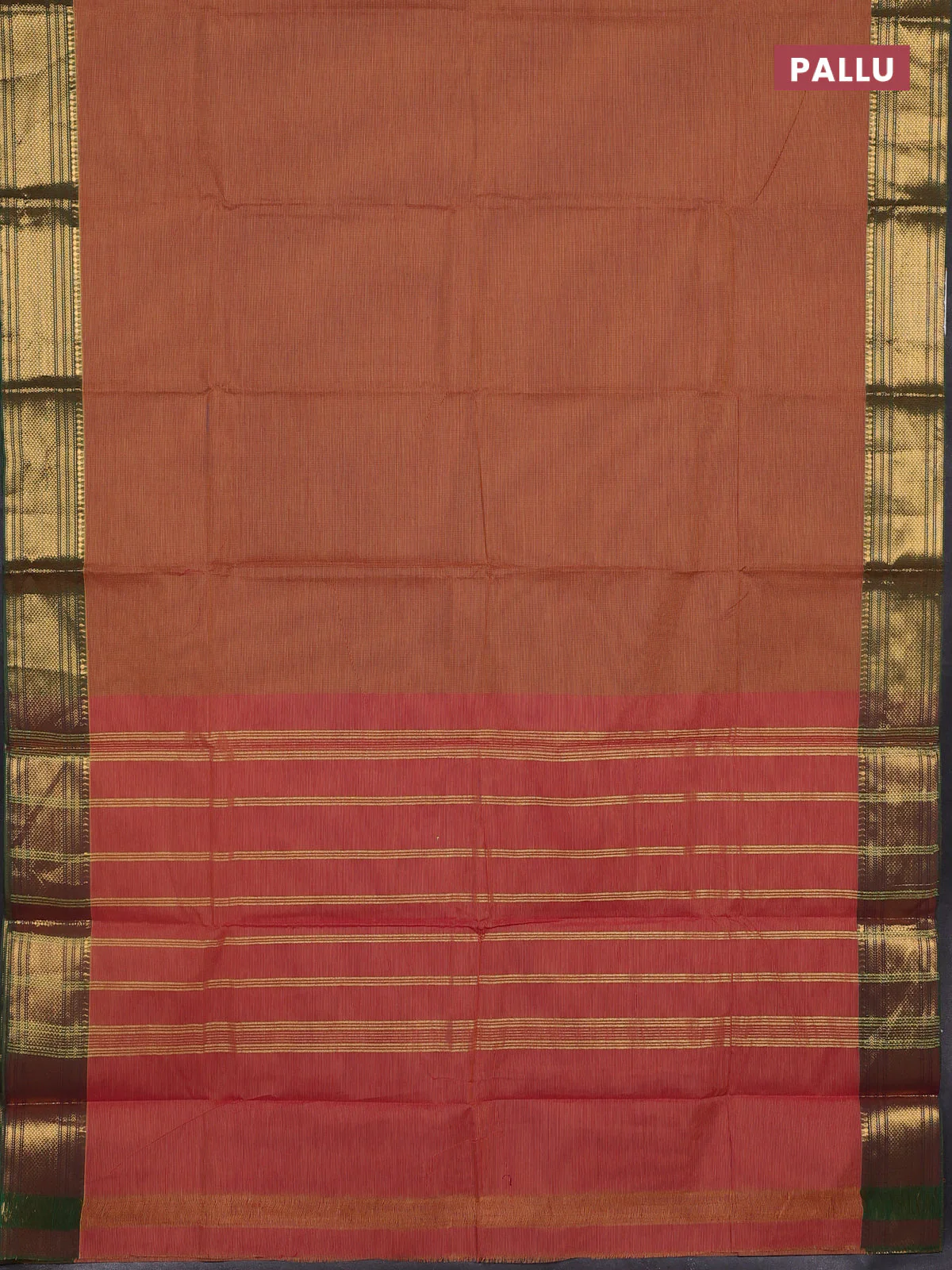 Chettinad cotton saree rust shade and light green with alllover small checked pattern and zari woven border - Image 3