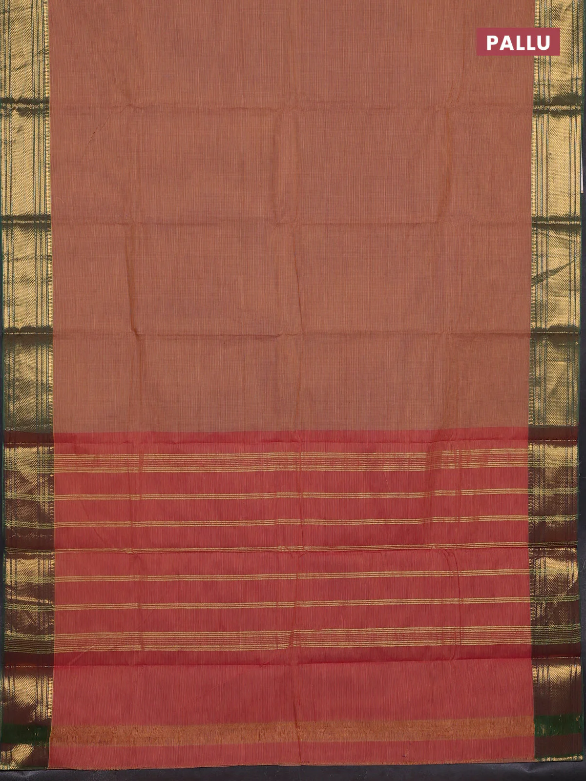 Chettinad cotton saree rust shade and teal green with allover small checked pattern and zari woven border - Image 3