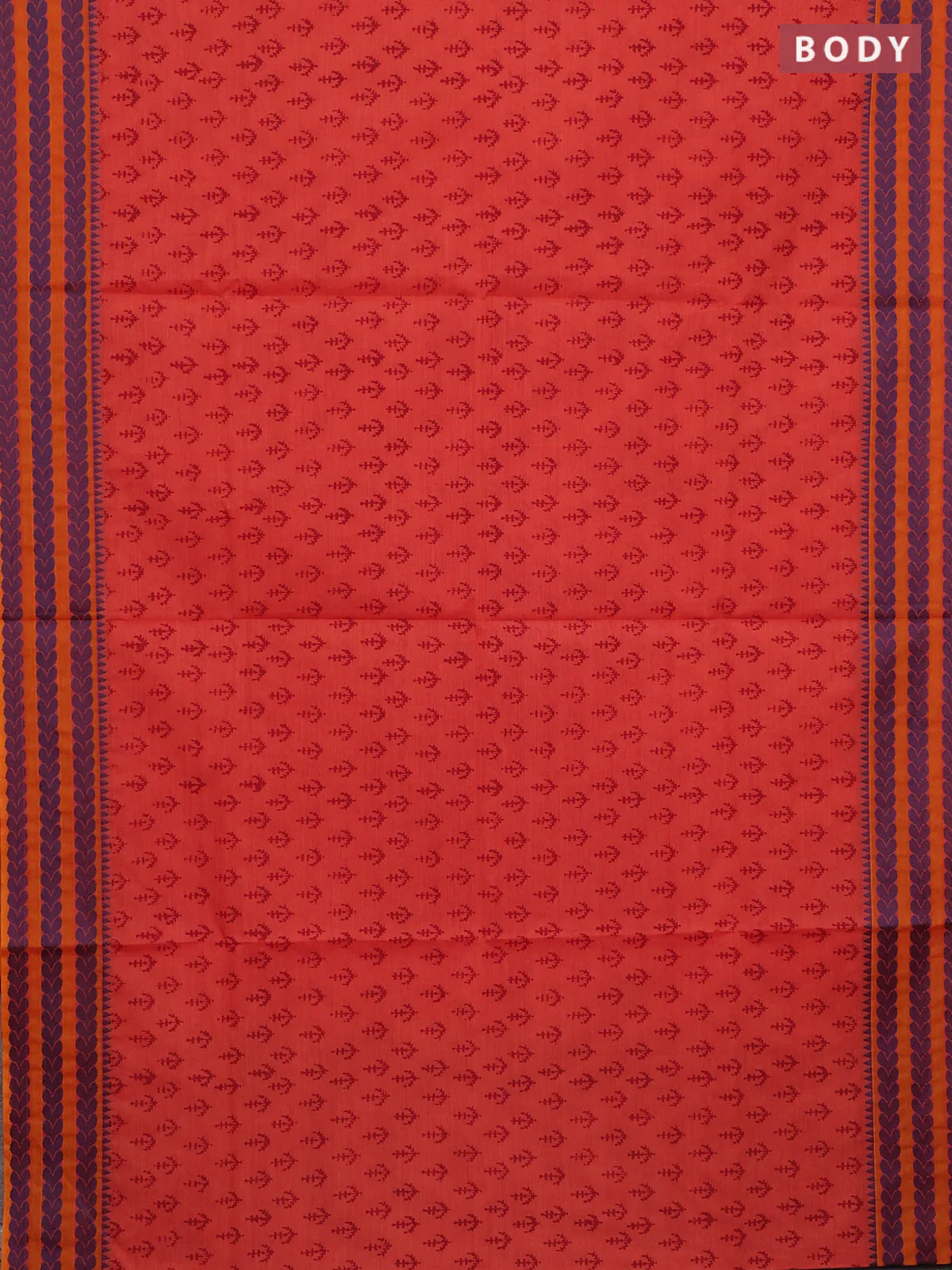 Chettinad cotton saree rustic orange and mustard yellow with allover prints and thread woven border - Image 2