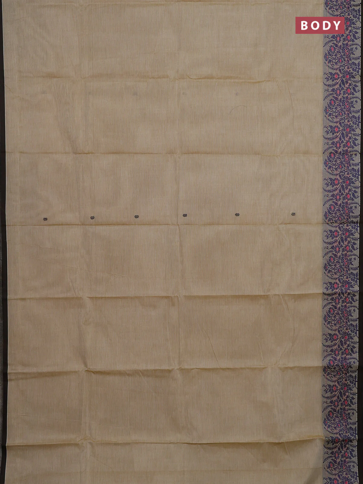 Chettinad cotton saree sandal and grey with thread woven buttas and thread woven border - Image 2