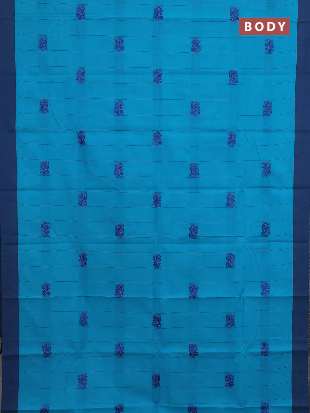 Chettinad cotton saree teal blue and navy blue with allover stripe pattern and simple border - Image 2
