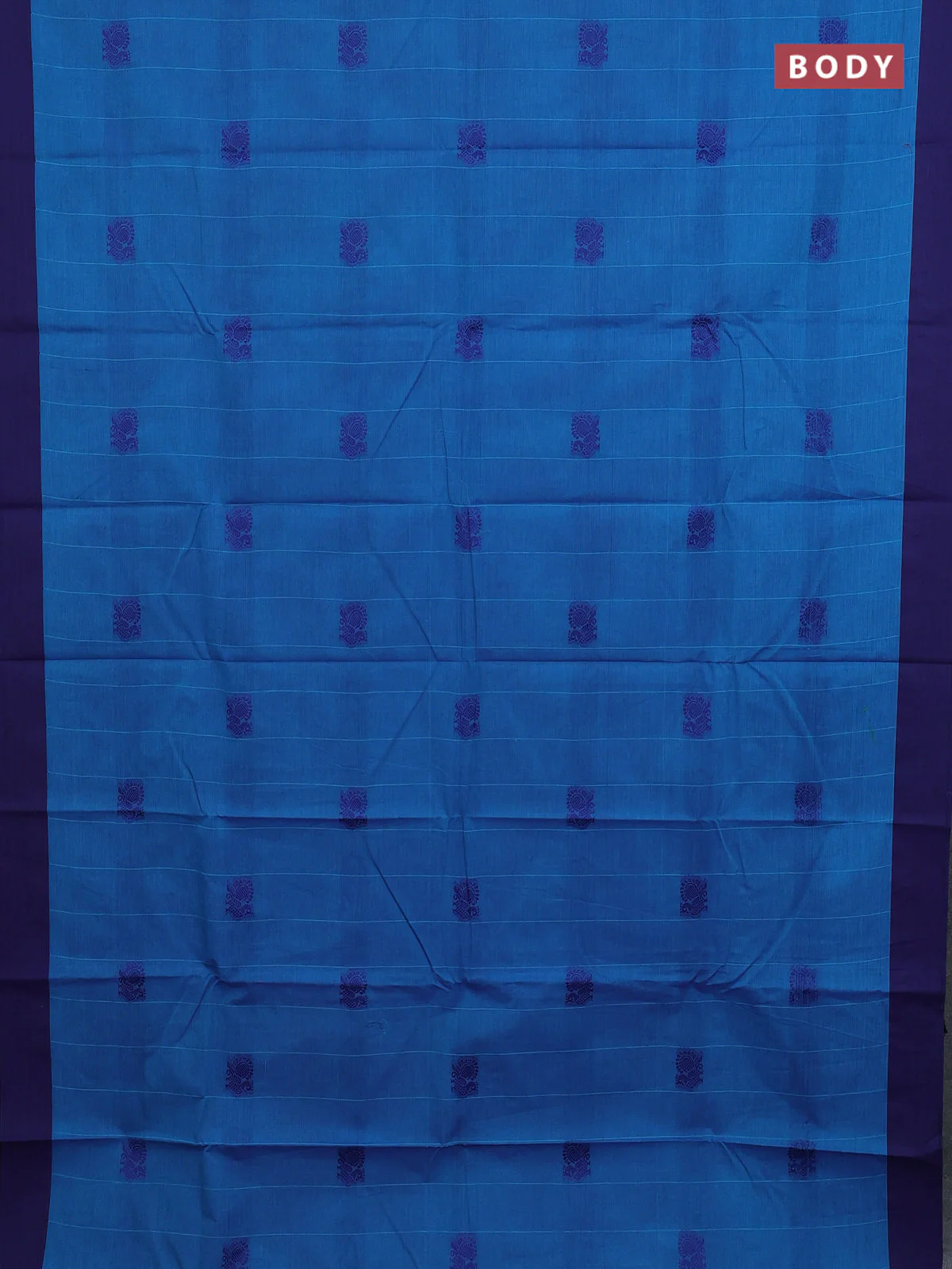 Chettinad cotton saree teal blue and navy blue with stripes pattern & annam thread woven buttas and simple border - Image 2
