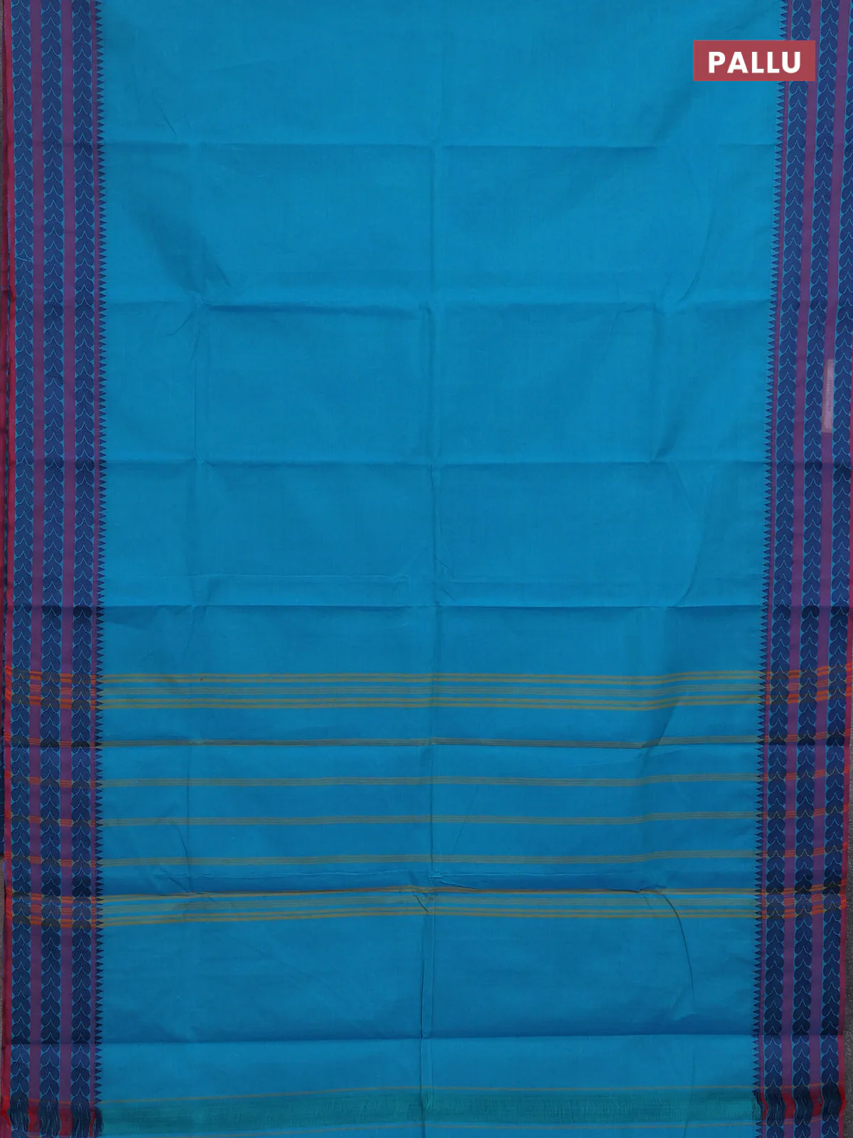 Chettinad cotton saree teal blue and pink with plain body and thread woven border - Image 3