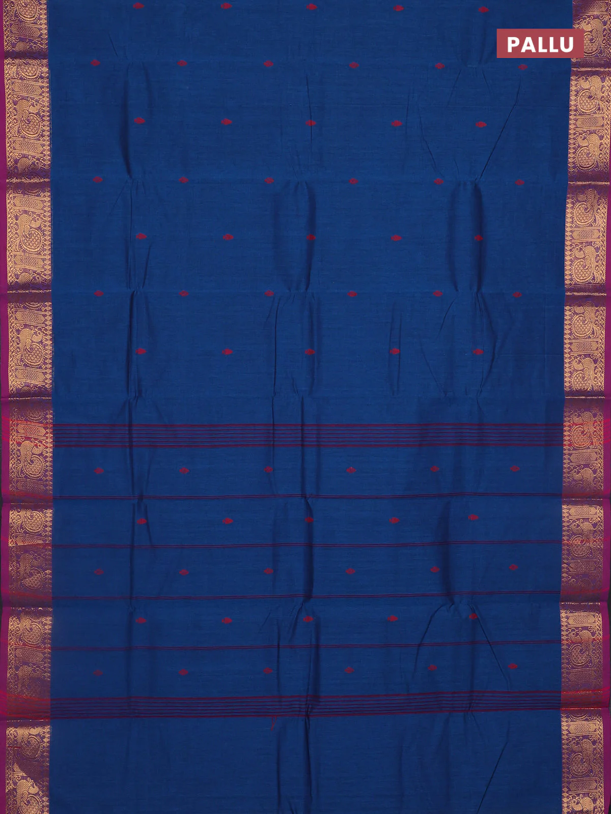 Chettinad cotton saree teal blue and purple with thread woven buttas and annam zari woven border - Image 3