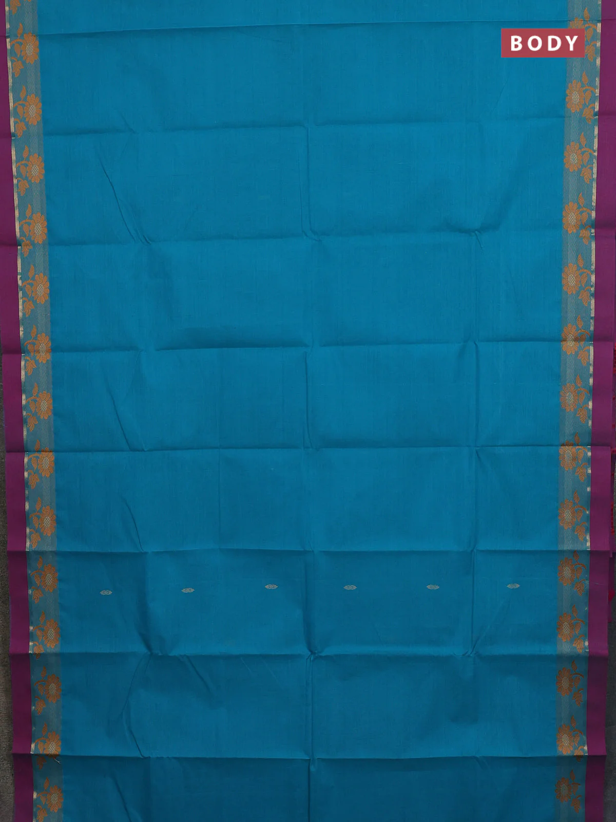 Chettinad cotton saree teal blue and purple with thread woven buttas and thread woven border - Image 2