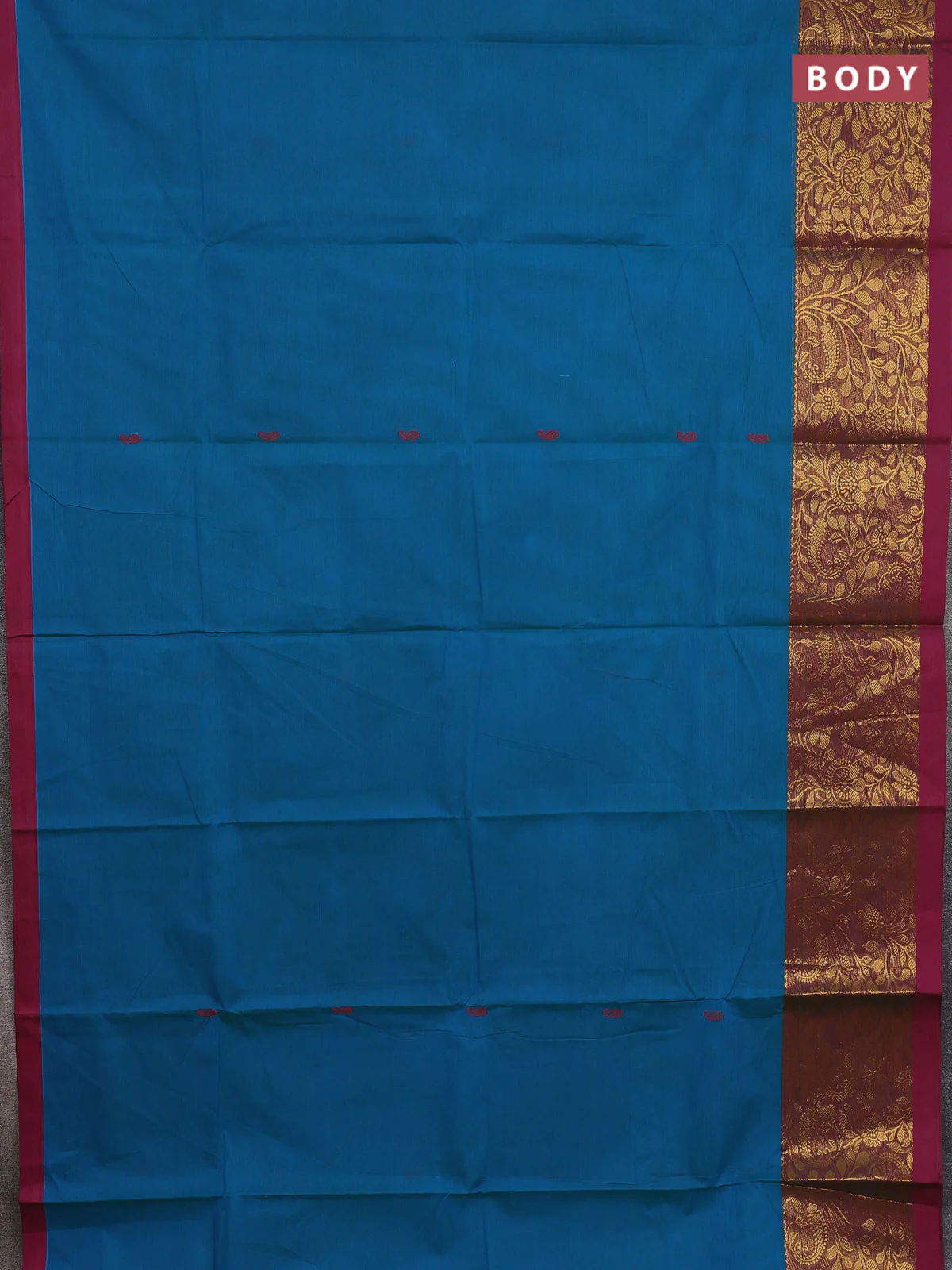 Chettinad cotton saree teal blue and purple with thread woven buttas and zari woven border - Image 2