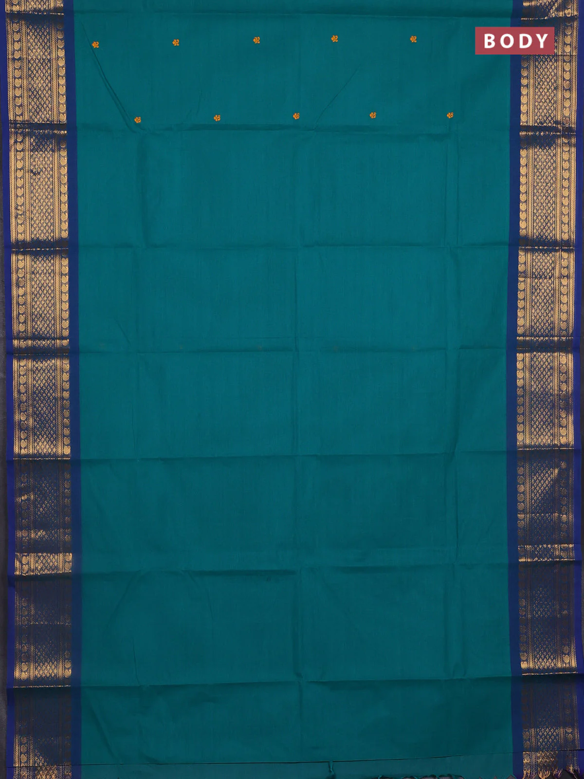 Chettinad cotton saree teal green and blue with thread woven buttas and rettapet paisley zari woven butta border - Image 2