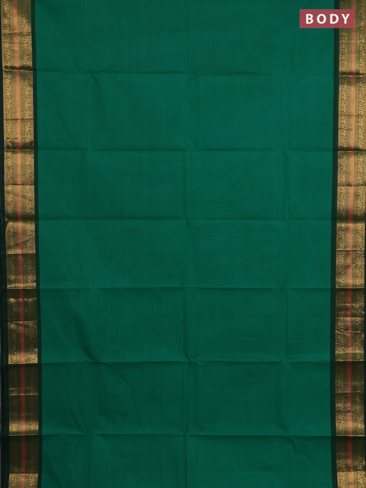 Chettinad cotton saree teal green and green with plain body and zari woven border - Image 2