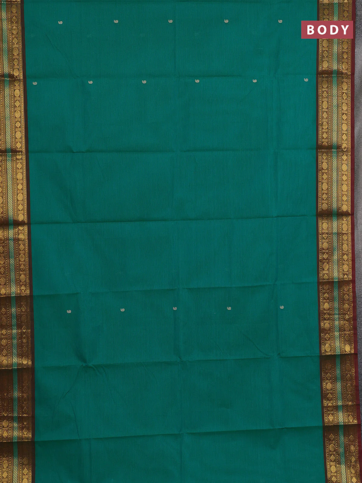 Chettinad cotton saree teal green and maroon with thread woven buttas and zari woven border - Image 2