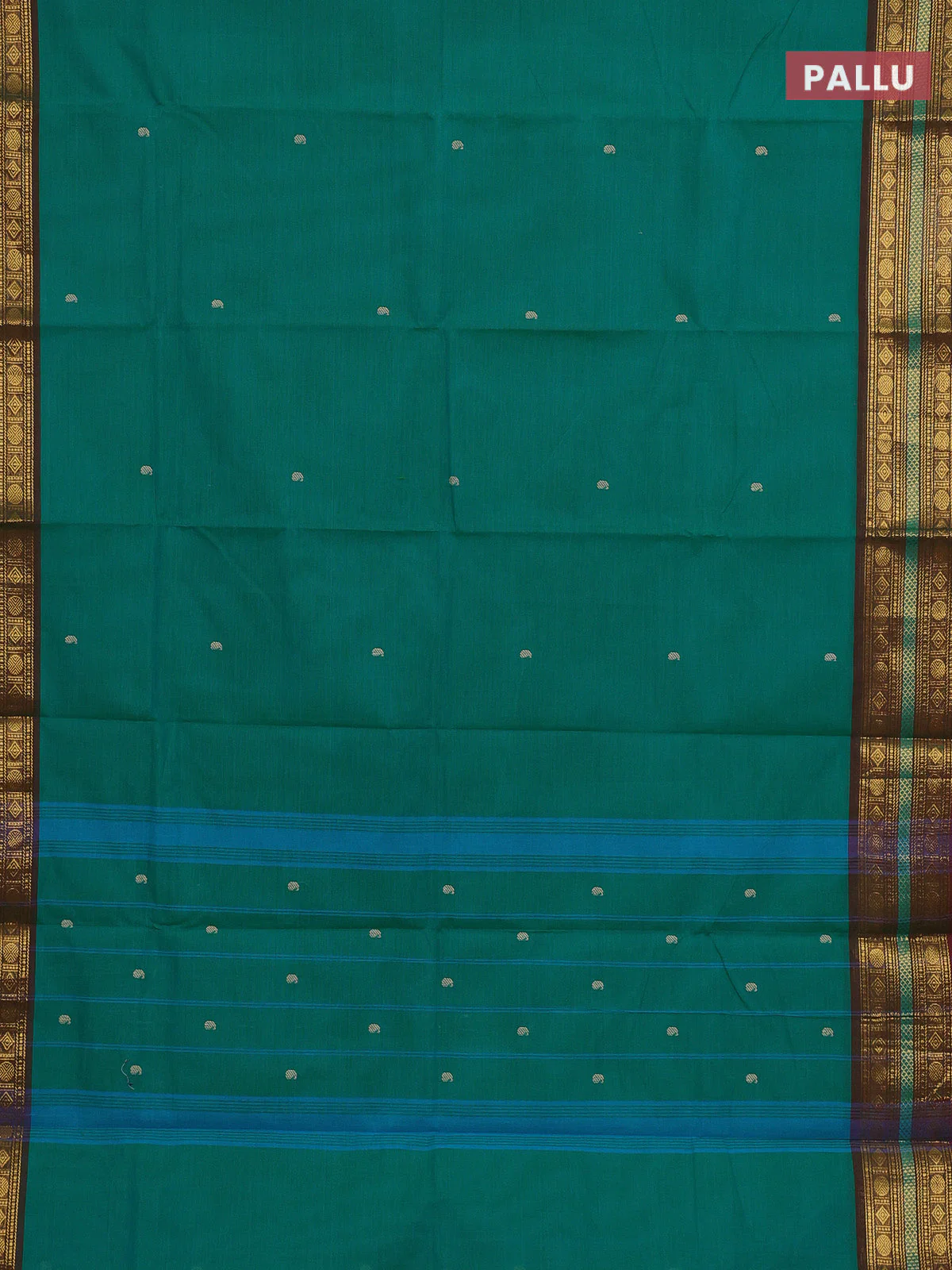 Chettinad cotton saree teal green and maroon with thread woven buttas and zari woven border - Image 3
