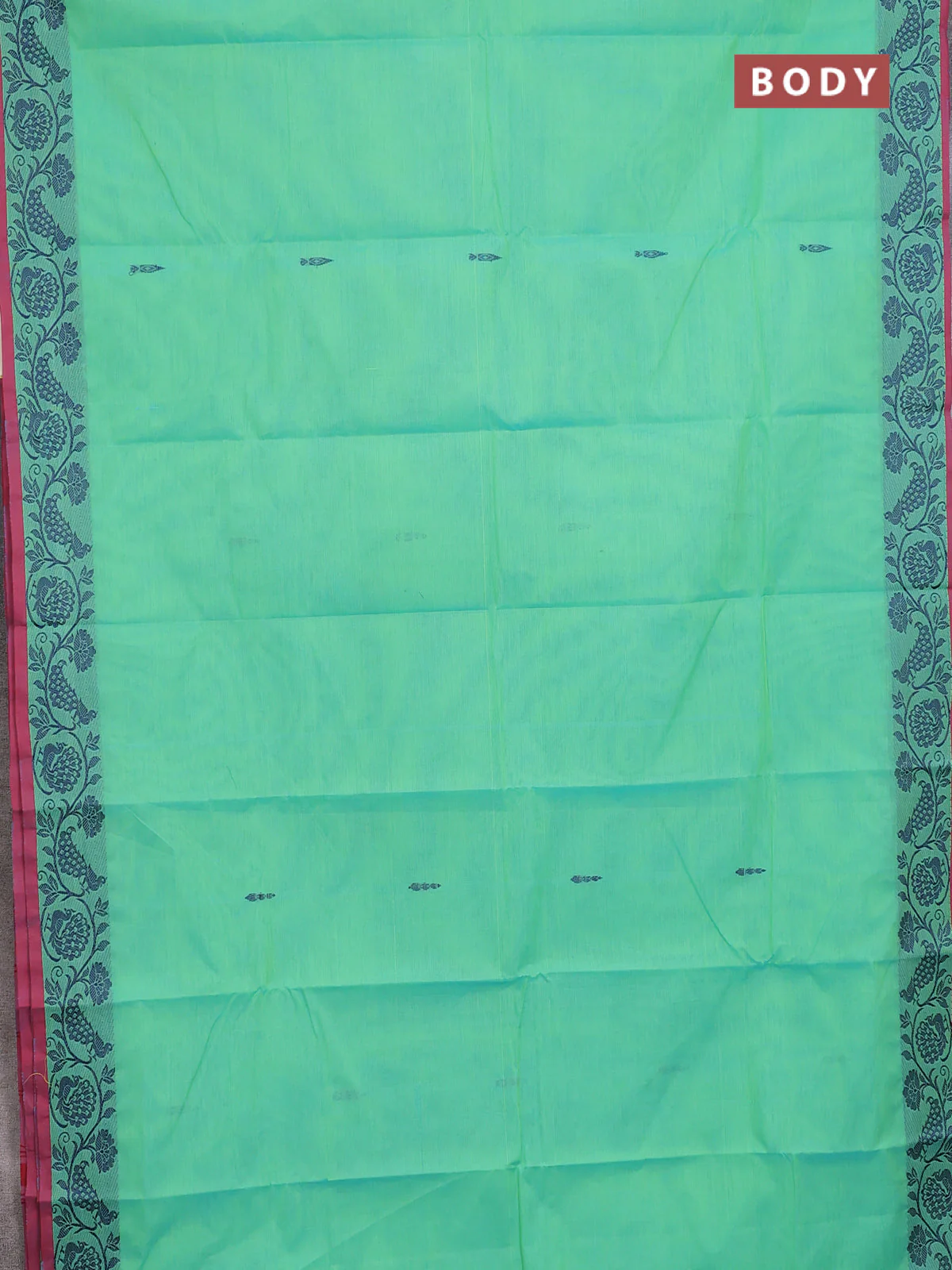 Chettinad cotton saree teal green and pink with thread woven buttas and thread woven border - Image 2