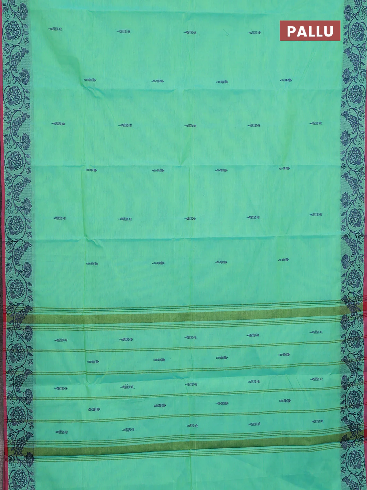 Chettinad cotton saree teal green and pink with thread woven buttas and thread woven border - Image 3