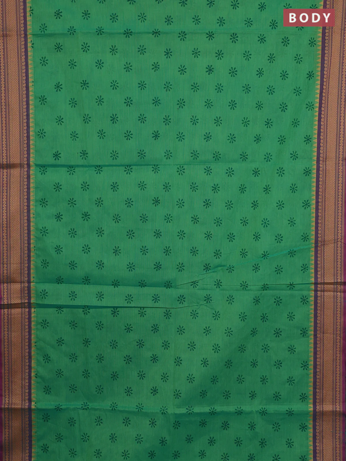Chettinad cotton saree teal green and purple shade with allover butta prints and thread woven border - Image 2