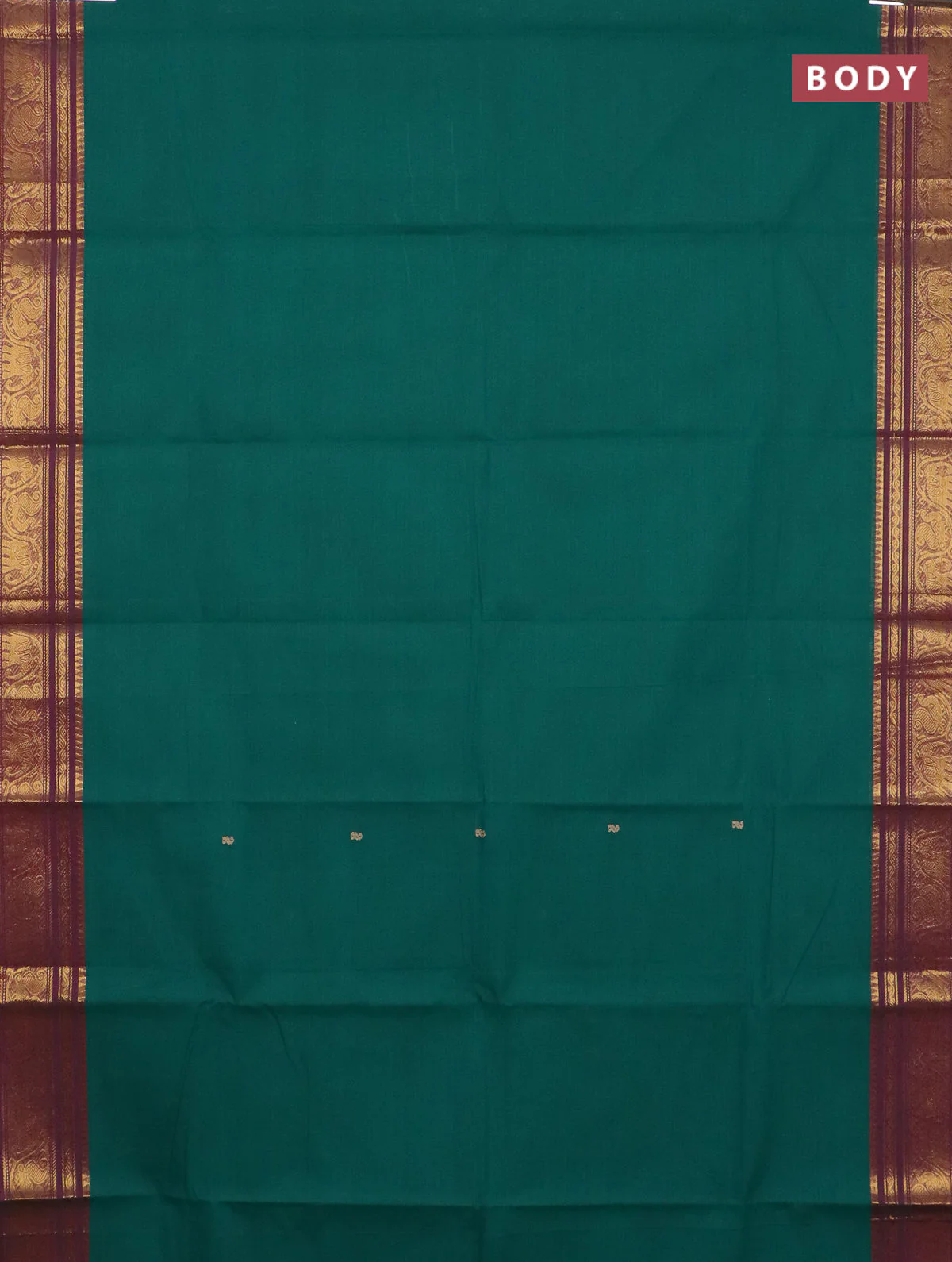 Chettinad cotton saree teal green and purple with thread woven buttas and zari woven border - Image 2