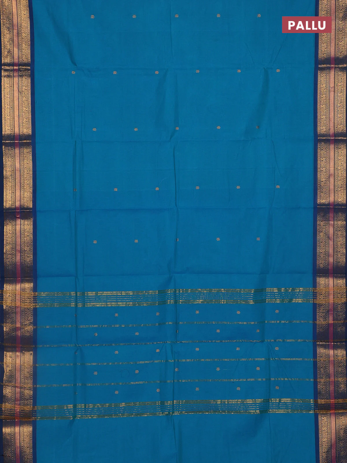 Chettinad cotton saree teal green and teal blue with zari woven buttas and zari woven border - Image 3