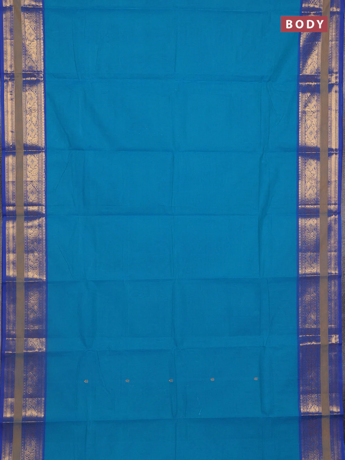 Chettinad cotton saree teal green shade and blue with zari woven buttas and zari woven border - Image 2