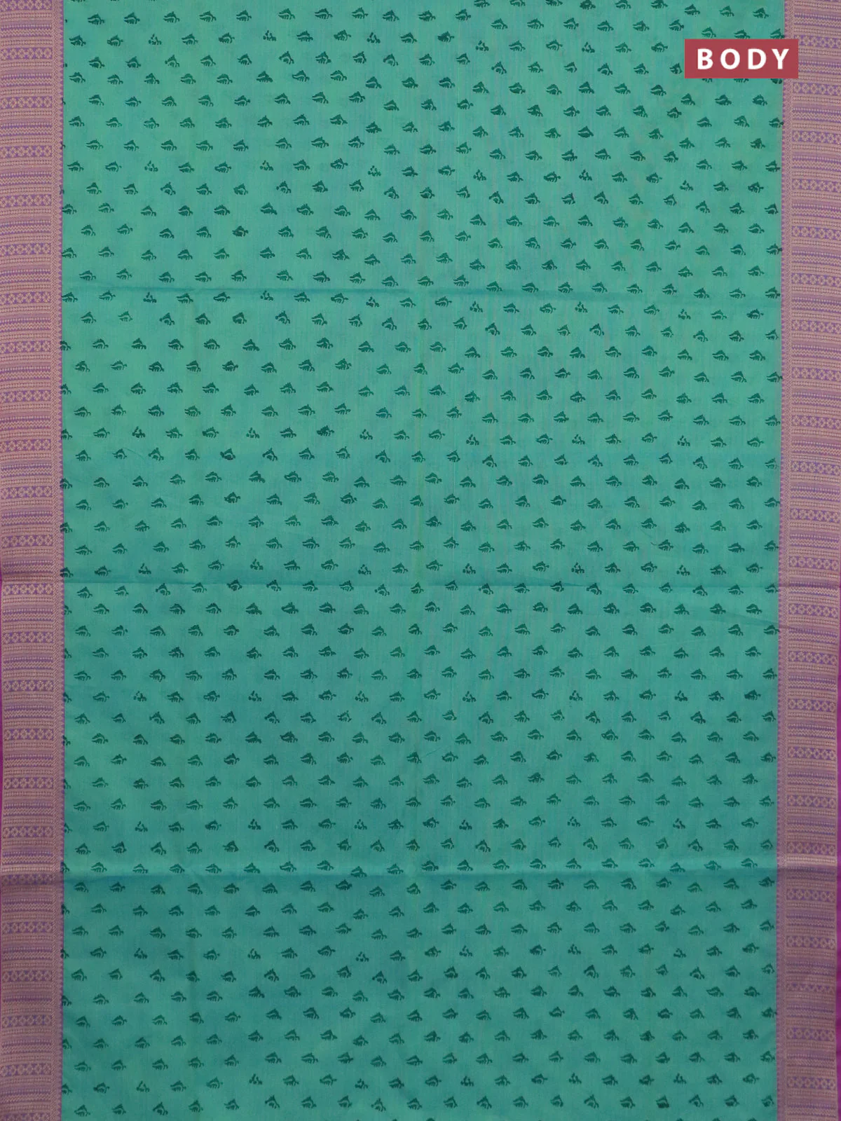 Chettinad cotton saree teal green shade and dual shade of purple with allover butta prints and thread woven border - Image 2