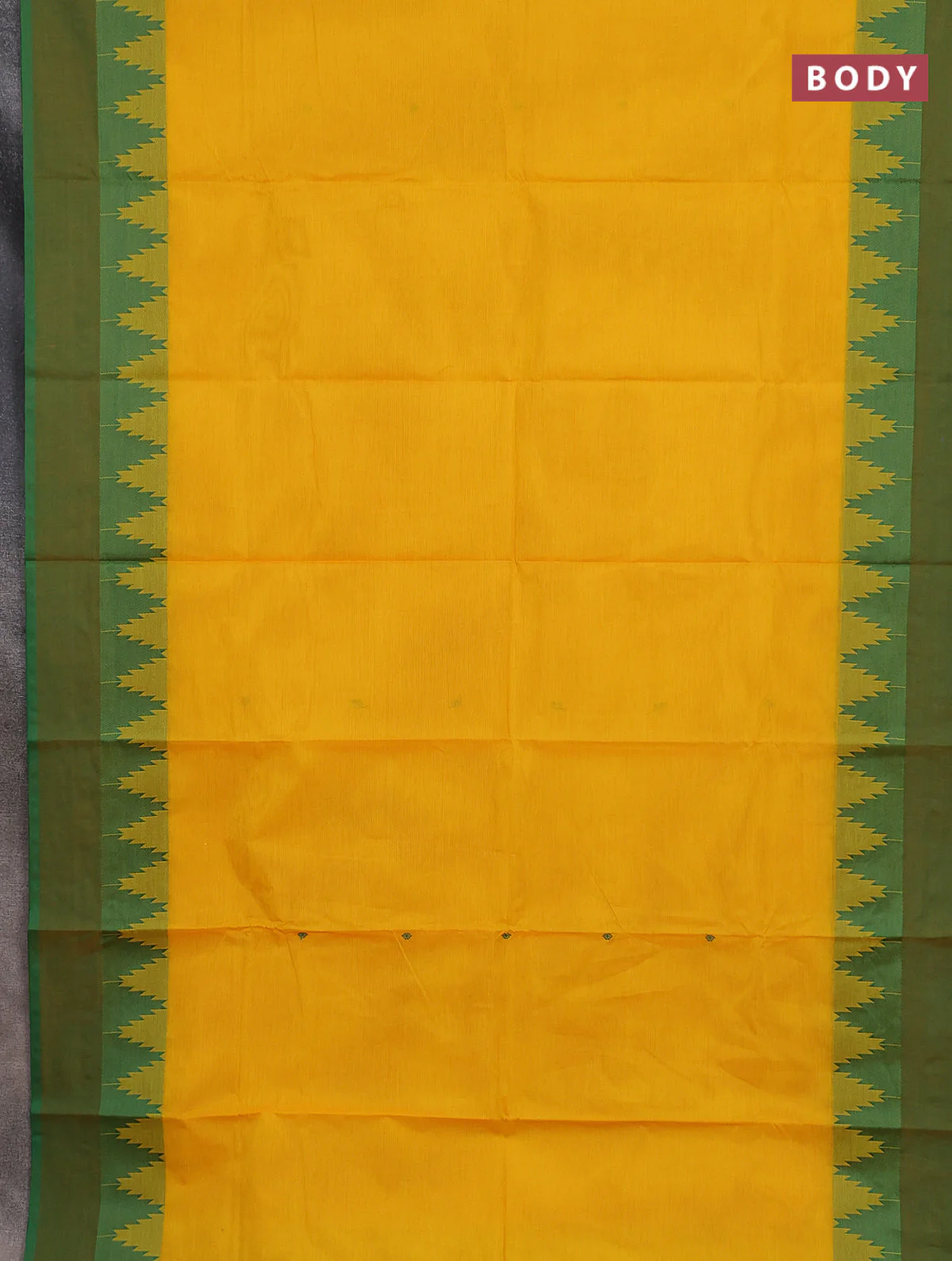 Chettinad cotton saree yellow and green with thread woven buttas and temple design simple border - Image 2