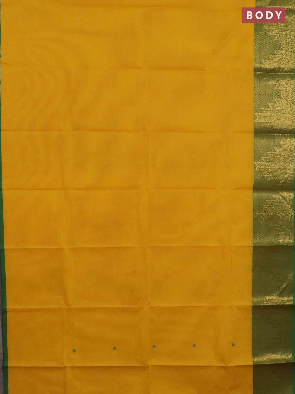 Chettinad cotton saree yellow and green with thread woven buttas and temple zari woven border - Image 2
