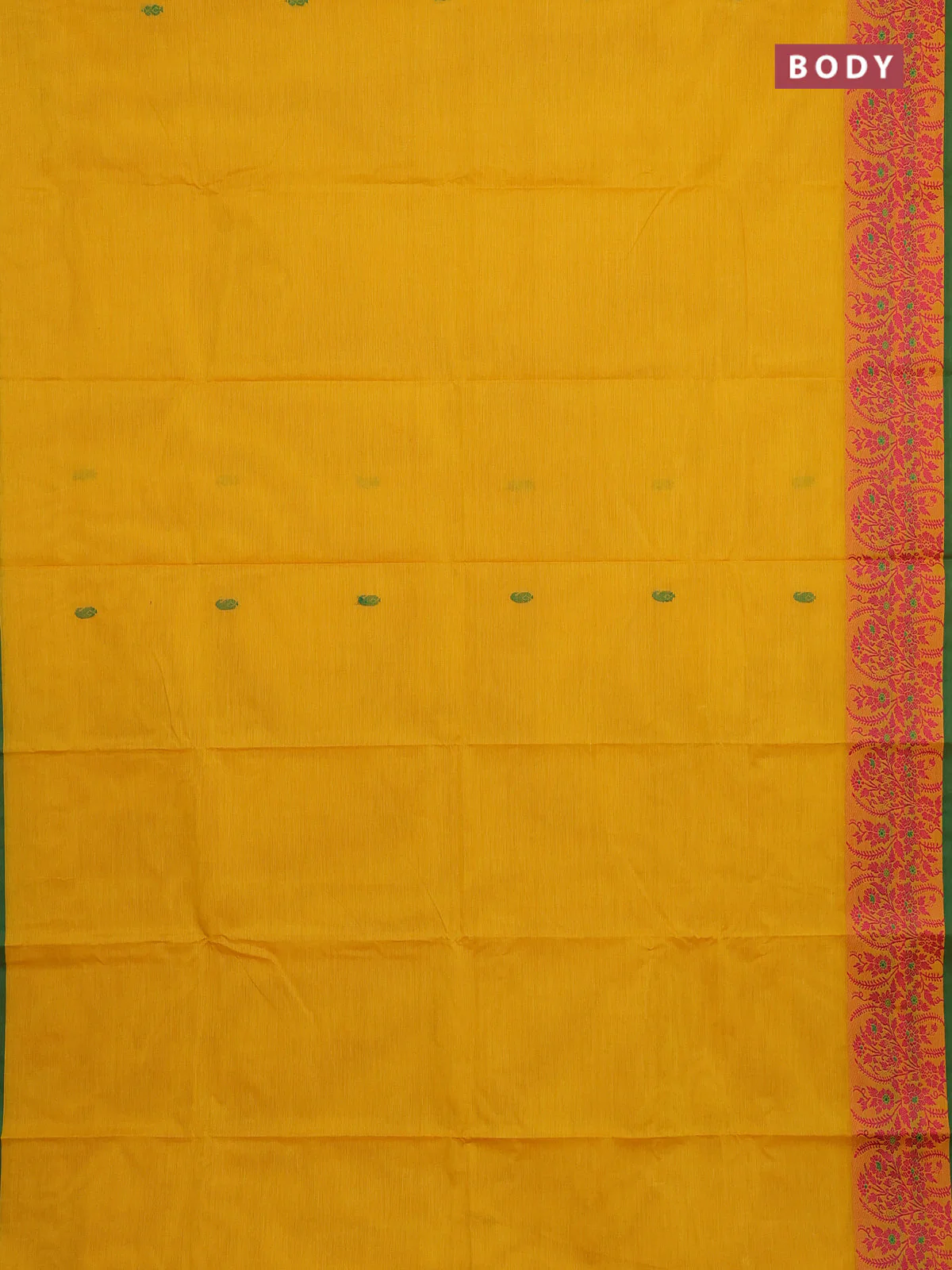 Chettinad cotton saree yellow and green with thread woven buttas and thread woven border - Image 2