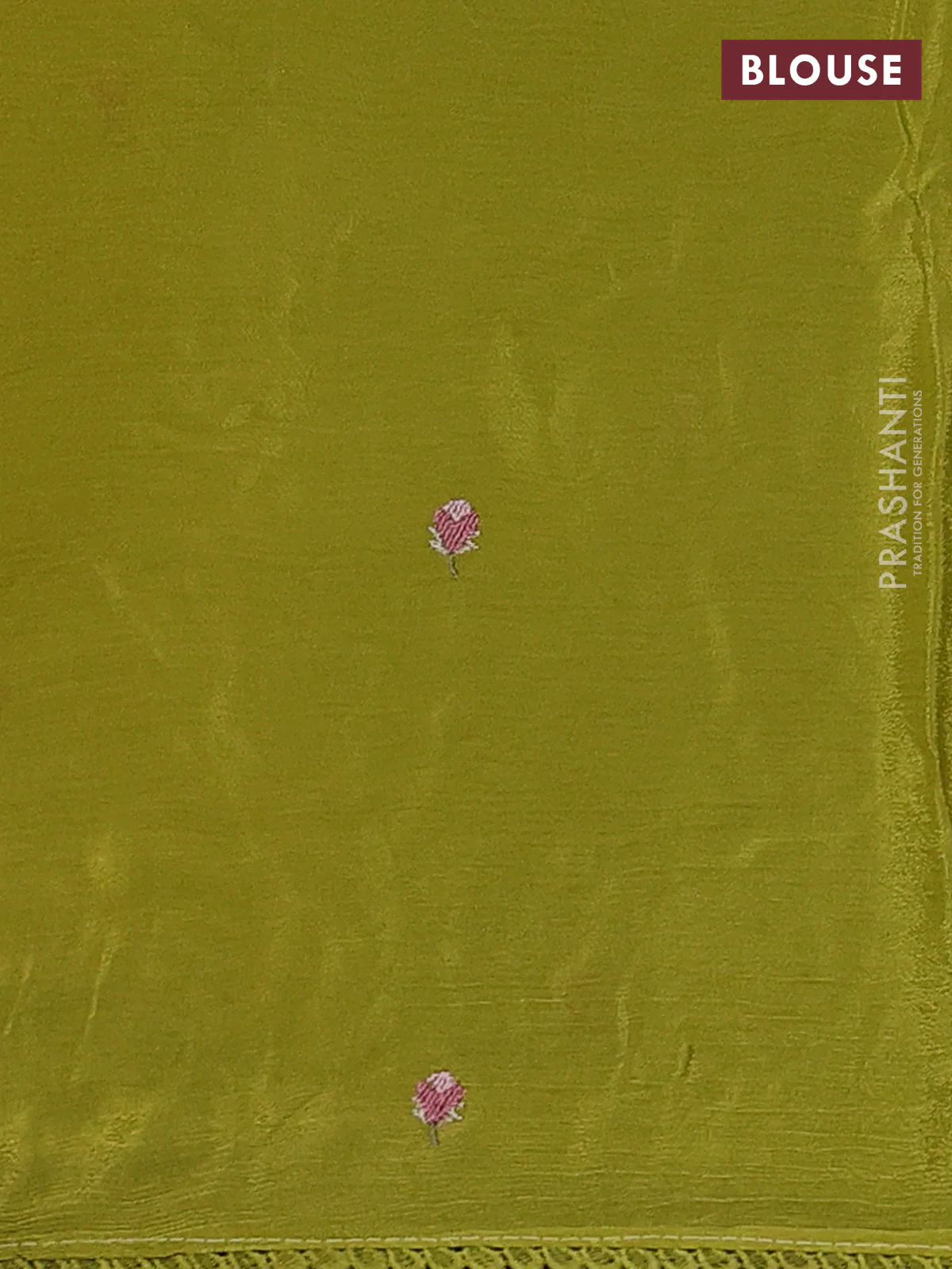 Chiffon silk saree lime green with floral embroidery and lace work border - Image 3
