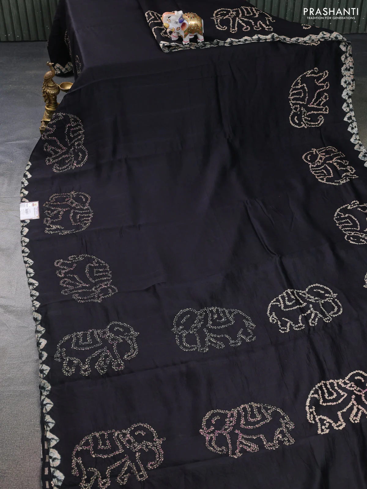 Chiniya silk saree black with allover bandhani prints - Image 2