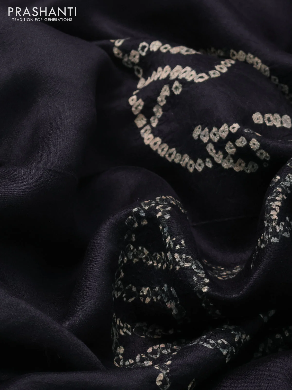 Chiniya silk saree black with allover bandhani prints - Image 3