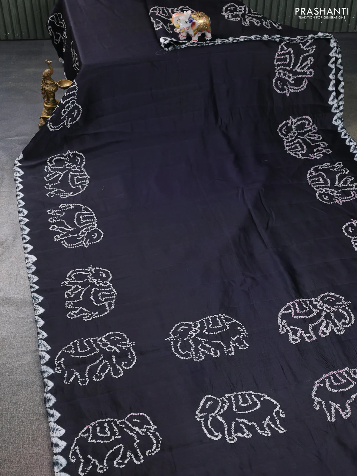 Chiniya silk saree black with allover bandhani prints - Image 2
